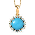 D'Joy Sleeping Beauty Turquoise, AAA Paraiba Tourmaline and Diamond 2.85 ctw Ocean Empress Pendant Necklace in 18K Vermeil Yellow Gold Over Sterling Silver 20 Inches - Sticky add to cart bar
