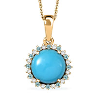 D'Joy Sleeping Beauty Turquoise, AAA Paraiba Tourmaline and Diamond 2.85 ctw Ocean Empress Pendant Necklace in 18K Vermeil Yellow Gold Over Sterling Silver 20 Inches