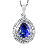 Tanzanite and White Diamond Pendant Necklace 20 Inches in Rhodium Over Sterling Silver 2.30 ctw
