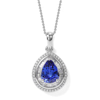 Tanzanite and White Diamond Pendant Necklace 20 Inches in Rhodium Over Sterling Silver 2.30 ctw