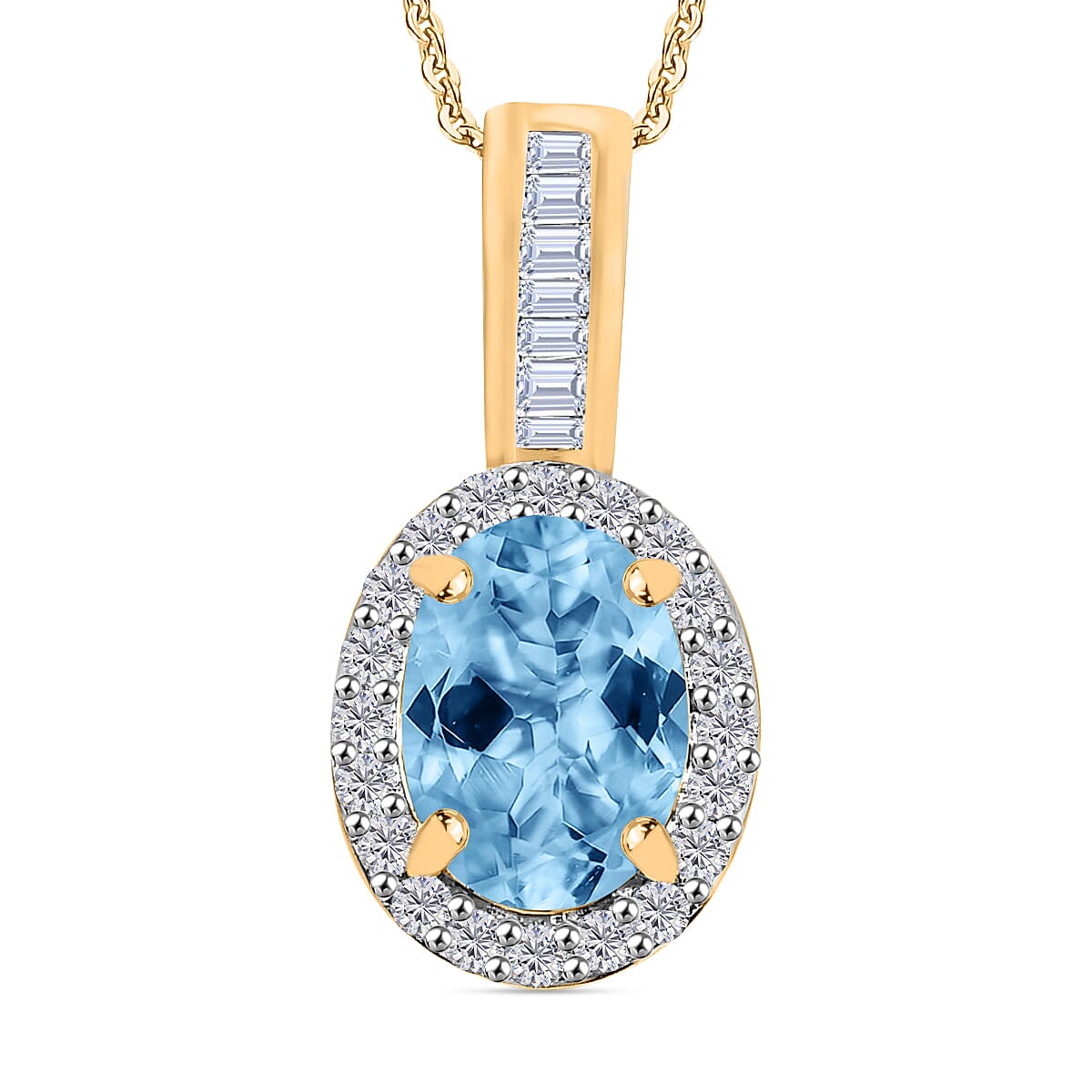 Mangoro Aquamarine and Diamond 1.59 ctw Pendant Necklace 20 Inches in Rhodium Over Sterling Silver