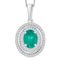 Luxoro Premium Kagem Zambian Emerald and G-H I2 Diamond Pendant Necklace 20 Inches in 10K White Gold 2.25 ctw