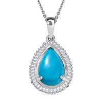 D'Joy Premium Sleeping Beauty Turquoise and Diamond 3.20 ctw Desert Bloom Pendant Necklace 20 Inches in Rhodium Over Sterling Silver