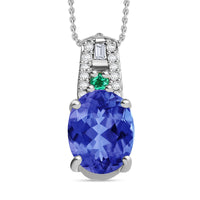 Luxoro Premium Tanzanite, Boyaca Colombian Emerald and G-H I2 Diamond Pendant Necklace 20 Inches in 10K White Gold 1.69 ctw