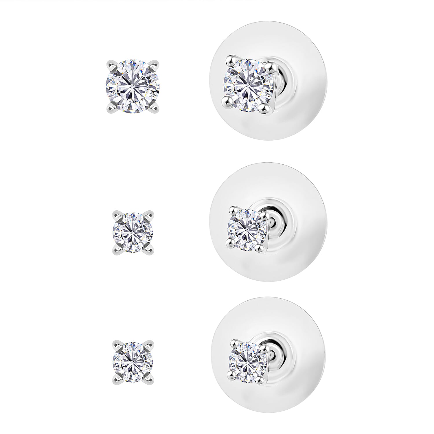 Set of 3 Moissanite 2.90 ctw Solitaire Stud Earrings