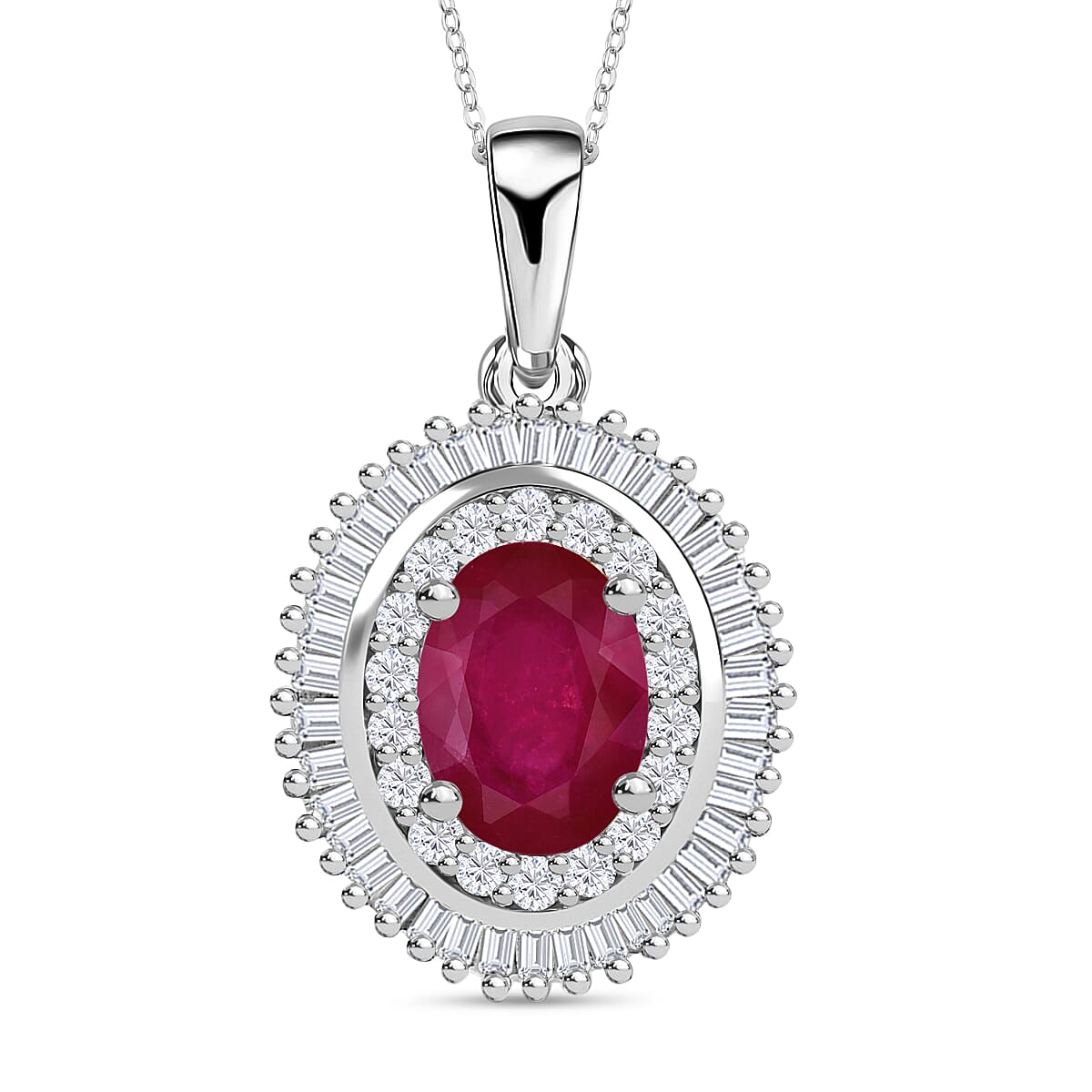 Rhapsody AAAA Mozambique Ruby and E-F VS2 Diamond Pendant Necklace 20 Inches in 950 Platinum 1.08 ctw