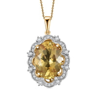 D'Joy Yellow Labradorite and White Zircon 5.50 ctw Sunfire Majesty Pendant Necklace 20 Inches in 18K Vermeil Yellow Gold Over Sterling Silver