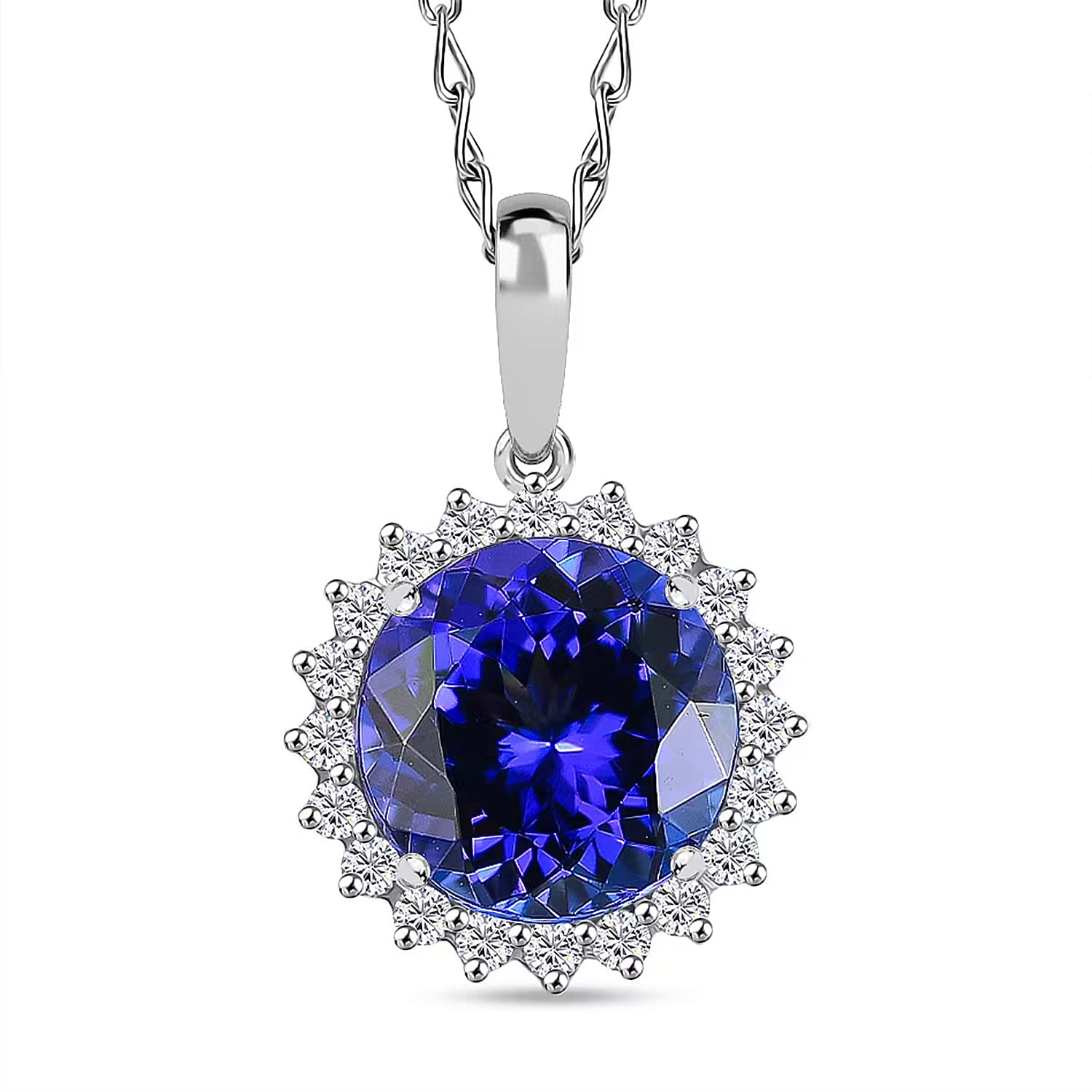 Certified & Appraised Rhapsody AAAA Tanzanite and E-F VS Diamond 3.50 ctw Pendant Necklace in 950 Platinum 20 Inches