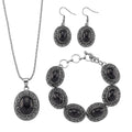 3pcs Set - Black Obsidian Earrings, Bracelet (6.50-8.0In) and Necklace (20 Inches) in Silvertone 150.00 ctw - Sticky add to cart bar