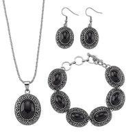 3pcs Set - Black Obsidian Earrings, Bracelet (6.50-8.0In) and Necklace (20 Inches) in Silvertone 150.00 ctw