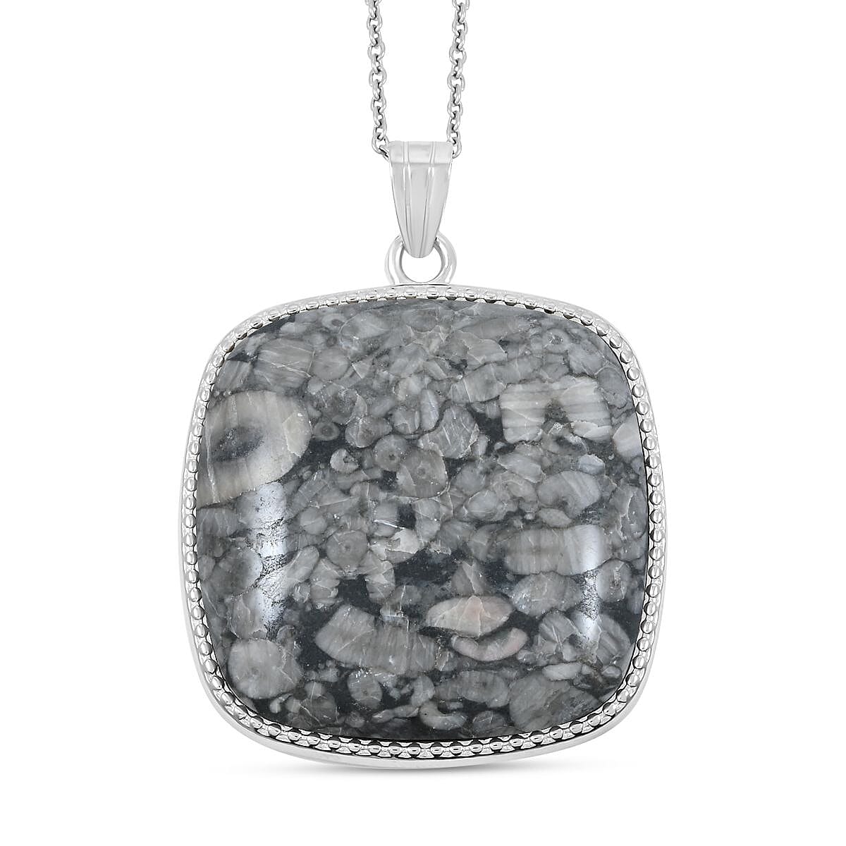 Plain Square Pink Web Jasper 66.00 ctw Inlay Frame Pendant in Silvertone with Stainless Steel Necklace (20 Inches)