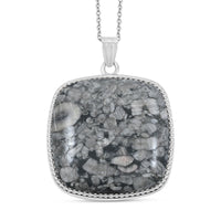 Plain Square Pink Web Jasper 66.00 ctw Inlay Frame Pendant in Silvertone with Stainless Steel Necklace (20 Inches)