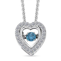 Luxuriant Lab Grown Blue Diamond (IR) (SI) and Lab Grown Diamond 0.25 ctw Dancing Heart Pendant Necklace in Rhodium Over Sterling Silver 20 Inches
