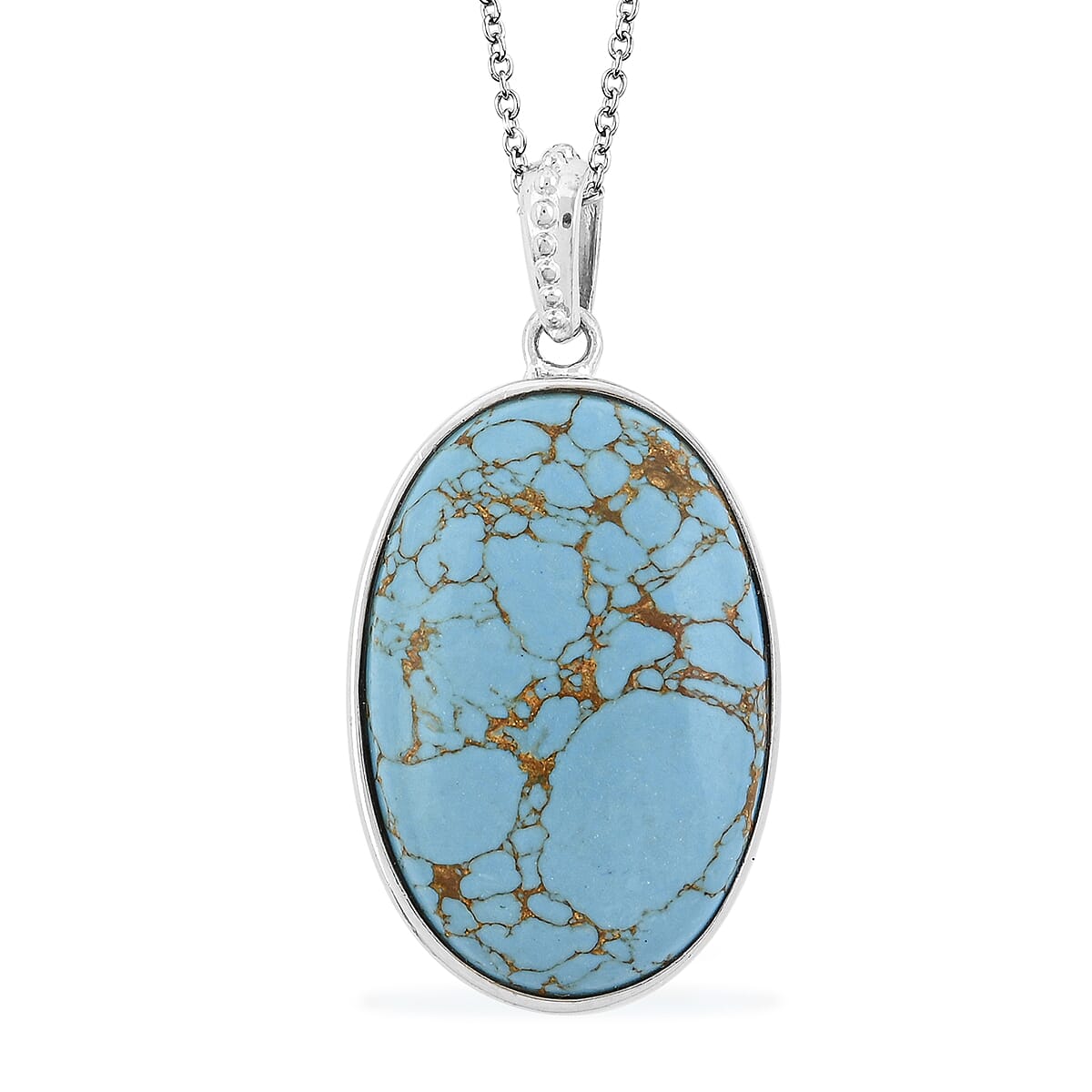 Mojave Blue Turquoise Pendant in 14K YG & Platinum Over Copper with Magnet and Stainless Steel Necklace (20 Inches) 29.25 ctw