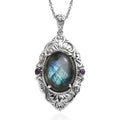 EverTrue Malagasy Labradorite and African Amethyst 15.40 ctw Pendant Necklace 20 Inches in Stainless Steel - Sticky add to cart bar