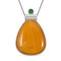 Center Stone Color Varies Insect Fossil Jasper 53.00 ctw Inlay Drop Frame Pendant in Silvertone with Stainless Steel Necklace (20 Inches) - Sticky add to cart bar