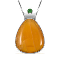 Center Stone Color Varies Insect Fossil Jasper 53.00 ctw Inlay Drop Frame Pendant in Silvertone with Stainless Steel Necklace (20 Inches)