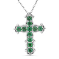Premium Kagem Zambian Emerald 1.25 ctw Vintage Cross Pendant Necklace in Rhodium Over Sterling Silver 20 Inches - Sticky add to cart bar