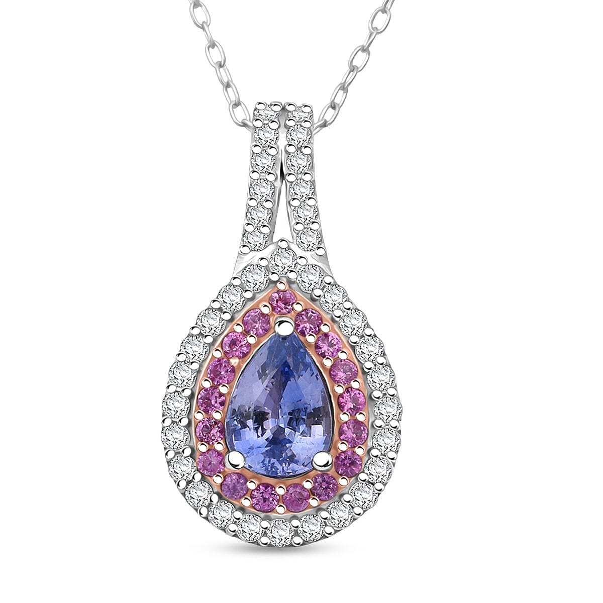 D'Joy Premium Ceylon Blue Sapphire and Multi Gemstone 1.35 ctw Celestial Dewdrop Pendant Necklace in Rhodium Over Sterling Silver 20 Inches