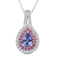 D'Joy Premium Ceylon Blue Sapphire and Multi Gemstone 1.35 ctw Celestial Dewdrop Pendant Necklace in Rhodium Over Sterling Silver 20 Inches