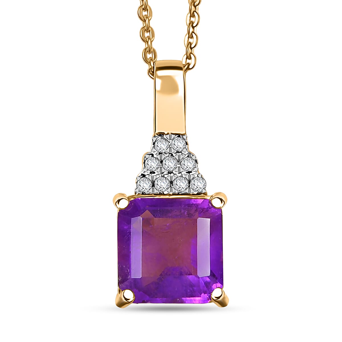 AAA African Amethyst and White Zircon 3.00 ctw Regal Radiance Pendant Necklace in 18K Vermeil Yellow Gold Over Sterling Silver 20 Inches