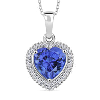 Luxoro Premium Tanzanite and G-H I2 Diamond Heart Pendant Necklace 20 Inches in 14K White Gold 2.40 ctw