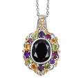 Karis Thai Black Spinel and Multi Gemstone 6.90 ctw Celestial Garden Pendant in 18K YG Plated and Platinum Bond with Stainless Steel Necklace 20 Inches - Sticky add to cart bar