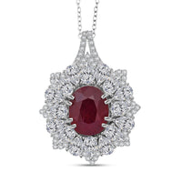 D'Joy Niassa Ruby (FF) and Moissanite 8.65 ctw Floral Pendant Necklace in Rhodium Over Sterling Silver 20 Inches