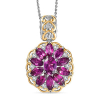 AAA Radiant Ember Garnet and Moissanite 4.80 ctw Pendant Necklace in 18K Vermeil YG and Rhodium Over Sterling Silver 20 Inches