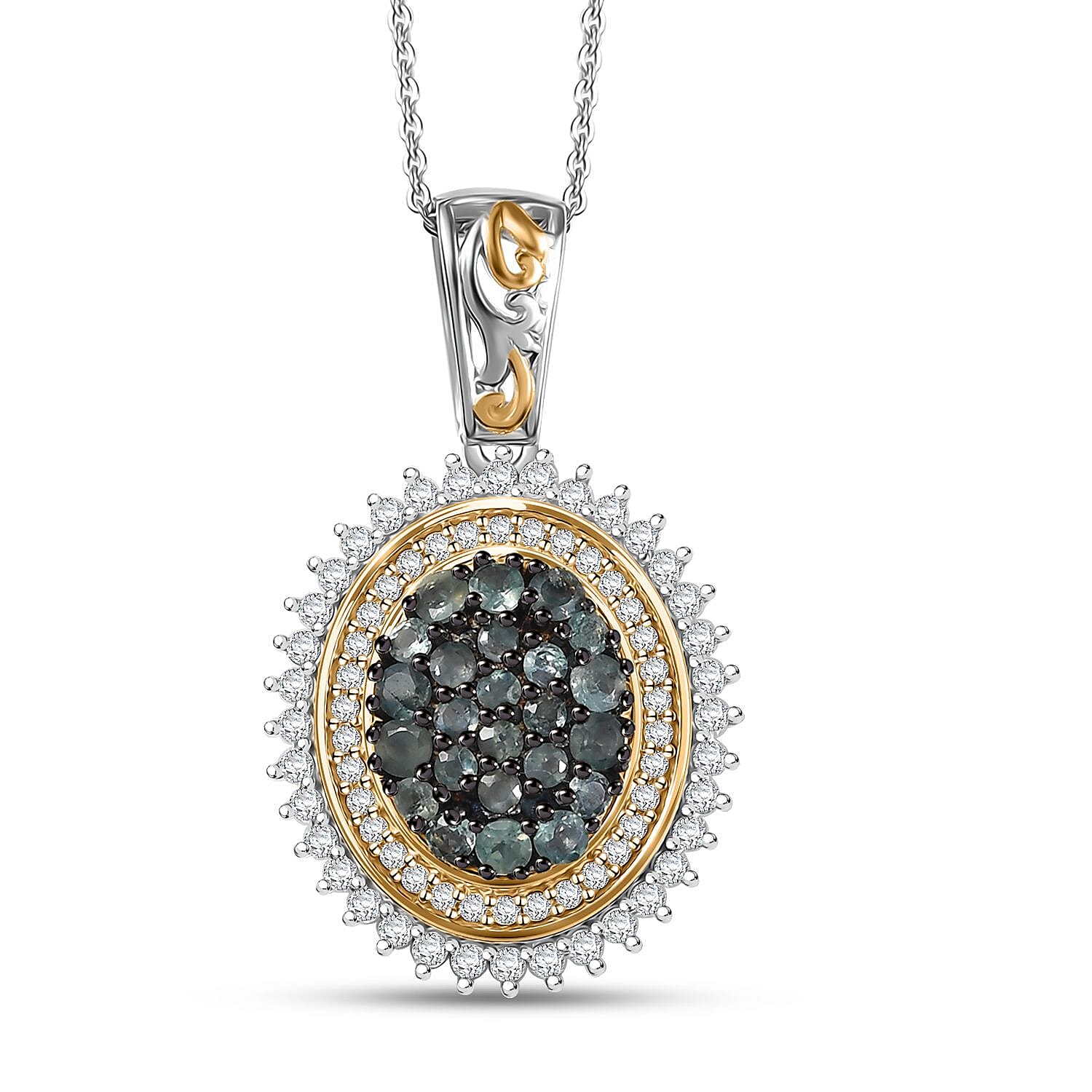 D'Joy Narsipatnam Alexandrite and Moissanite 1.65 ctw Water Bubbles Pendant Necklace in 18K Vermeil YG and Rhodium Over Sterling Silver 20 Inches