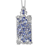 D'Joy Tanzanite 4.10 ctw Art Deco Pendant Necklace 20 Inches in Rhodium Over Sterling Silver