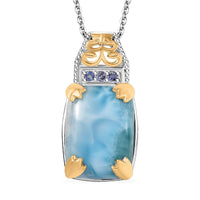 D'Joy Larimar and Tanzanite 13.00 ctw Pendant Necklace in 18K Vermeil YG and Rhodium Over Sterling Silver 20 Inches