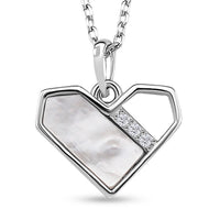 White Mother of Pearl, Simulated Diamond Pendant Necklace (17.5 Inches) in Rhodium Over Sterling Silver