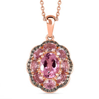 Luxoro Premium Blush Tourmaline and Natural Champagne Diamond 2.80 ctw Blush Bloom Pendant Necklace 20 Inches in 10K Rose Gold