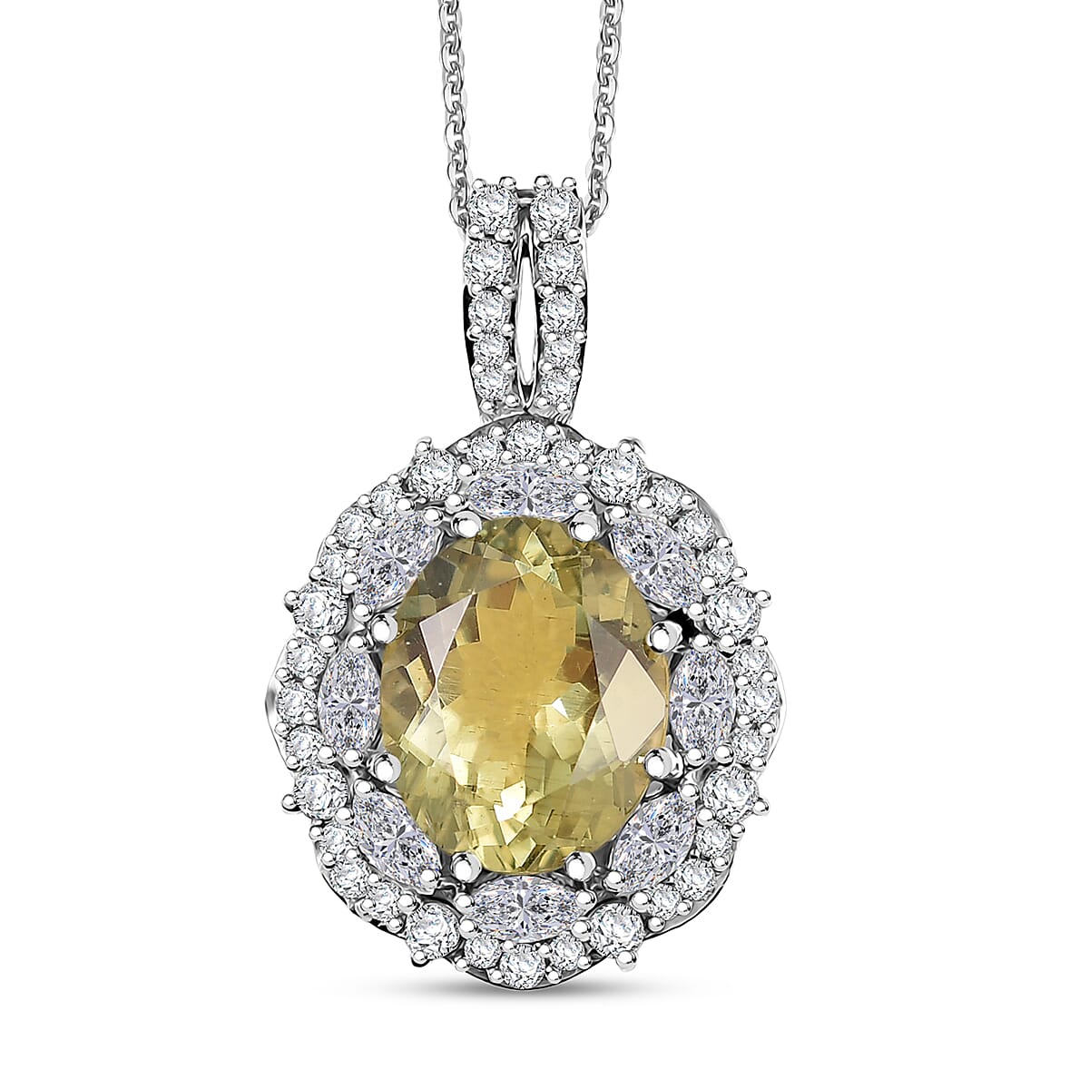 D'Joy Premium Yellow Apatite and Moissanite 4.90 ctw Imperial Dawn Pendant Necklace in Rhodium Over Sterling Silver 20 Inches