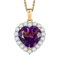 D'Joy AAA Lusaka Amethyst and Moissanite 6.10 ctw Heart Pendant Necklace in 18K Vermeil Yellow Gold Over Sterling Silver 20 Inches