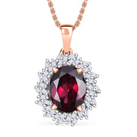 Luxoro AAA Radiant Ember Garnet and I2 Diamond 2.45 ctw Fire and Grace Pendant Necklace 20 Inches in 10K Rose Gold
