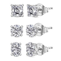 Moissanite Set of 3 Solitaire Stud Earrings in Rhodium Over Sterling Silver 2.82 ctw