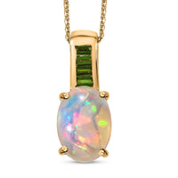 D'Joy Premium Ethiopian Welo Opal and Chrome Diopside 4.15 ctw Staircase Pendant Necklace in 18K Vermeil Yellow Gold Over Sterling Silver 20 Inches