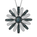 D'Joy White and Blue Diamond (IR) 1.50 ctw Midnight Bloom Flower Pendant Necklace in Rhodium Over Sterling Silver 20 Inches - Sticky add to cart bar