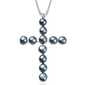 D'Joy Peacock Freshwater Pearl line of Faith Cross Pendant in Sterling Silver with Stainless Steel Necklace 20 Inches - Sticky add to cart bar