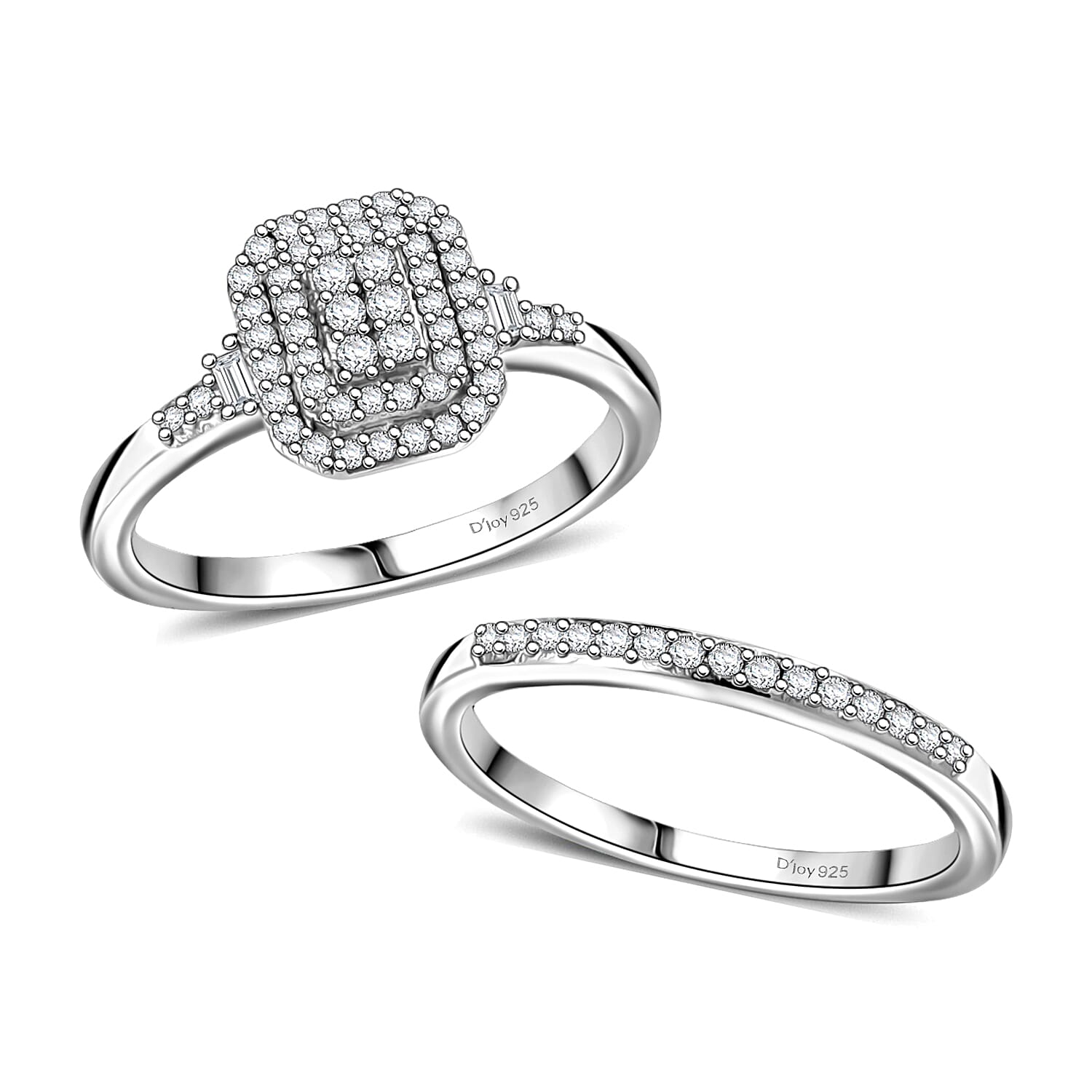 D'Joy Set of 2 Diamond Stackable Ring in Rhodium Over Sterling Silver (Size 6) 0.46 ctw