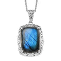 Malagasy Labradorite 19.00 ctw Pendant Necklace in Stainless Steel 20 Inches - Sticky add to cart bar