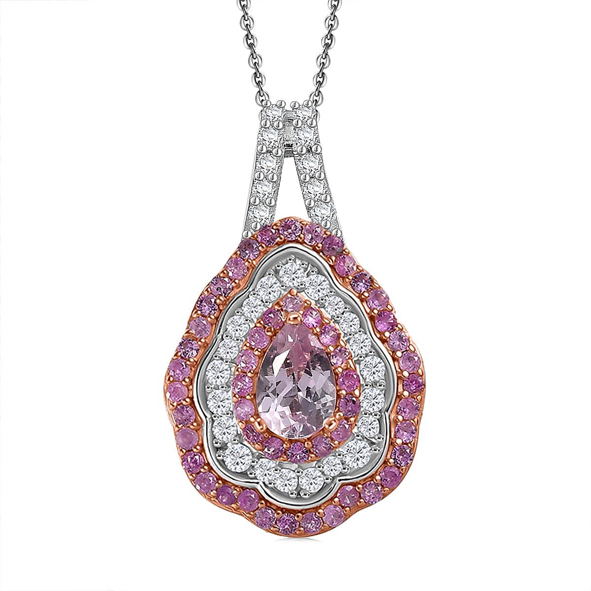 D'Joy Narsipatnam Pink Spinel and Multi Gemstone 1.30 ctw Rose Aegis Pendant Necklace in 18K Vermeil RG & Rhodium Over Sterling Silver 20 Inches