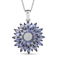 D'Joy Tanzanite and Moissanite 3.15 ctw Blue Dahlia Flower Pendant Necklace in Rhodium Over Sterling Silver 20 Inches - Sticky add to cart bar