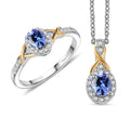 D'Joy Tanzanite, White Zircon Ring (Size 5) and Pendant Necklace (20 Inches) in 18K Vermeil YG and Rhodium Over Sterling Silver 1.20 ctw - Sticky add to cart bar