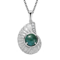 D'Joy Chrysocolla and White Zircon 3.60 ctw Sea Shell Pendant in Platinum Over Sterling Silver with Stainless Steel Necklace 20 Inches - Sticky add to cart bar