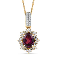 D'Joy Premium Radiant Ember Garnet, Paraiba Tourmaline and Diamond 2.00 ctw Sunray Pendant Necklace in 18K Vermeil Yellow Gold Over Sterling Silver 20 Inches