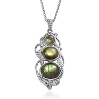 Madagascar Fire Labradorite 8.30 ctw Pendant Necklace in Stainless Steel 20 Inches