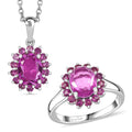 Ever True African Lilac Quartz (Triplet), Orissa Rhodolite Garnet 5.50 ctw Floral Ring (Size 5.0) and Pendant in Platinum Bond with Stainless Steel Necklace 20 inches - Sticky add to cart bar